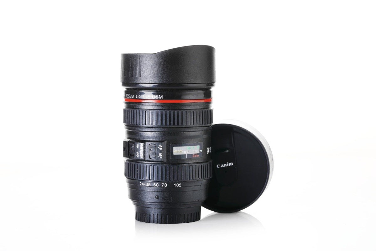 0720 Camera Lens Shaped Coffee Mug Flask With Lid - Shop Gharse