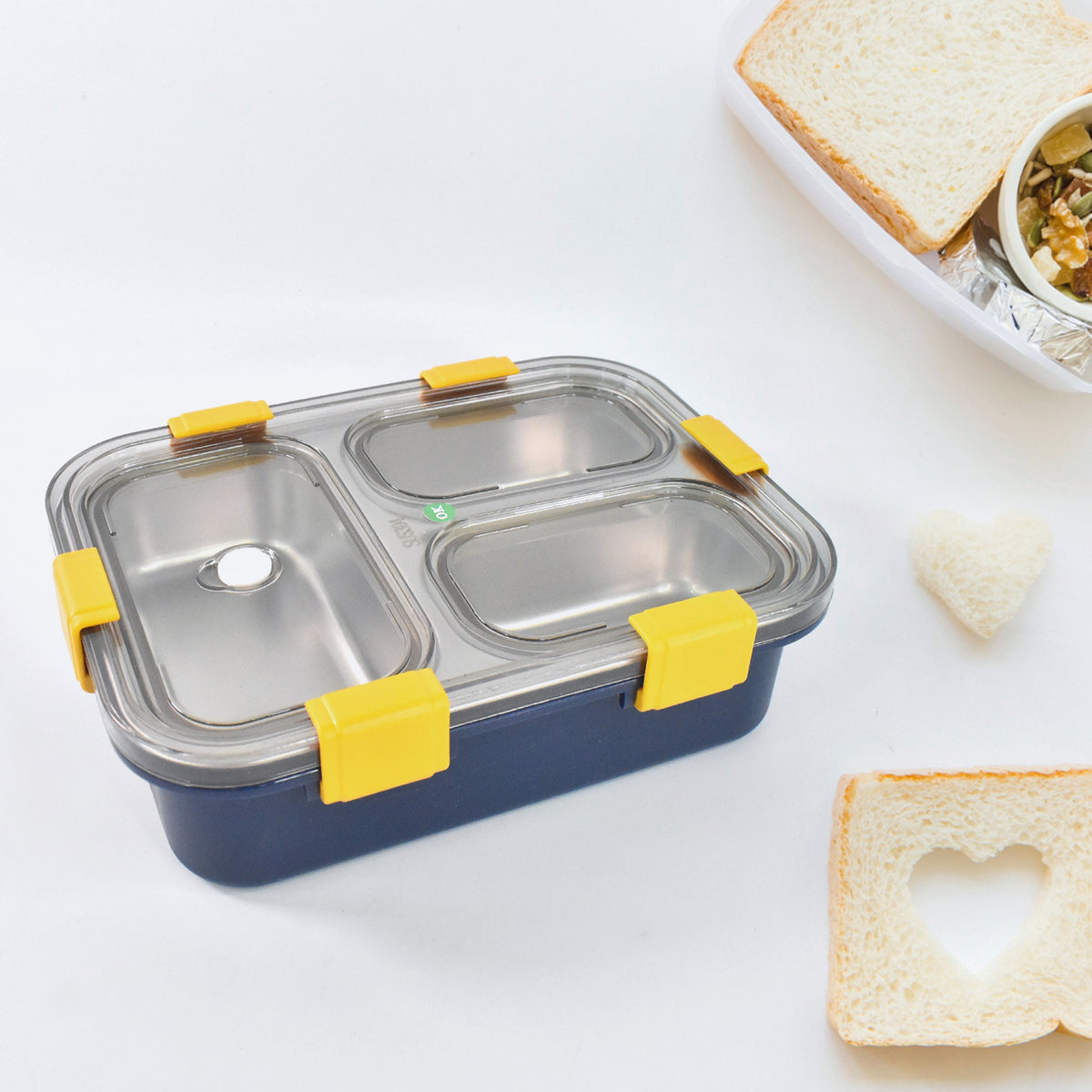 3 Compartment Transparent Stainless Steel Lunch Box For Kids - Shop Gharse