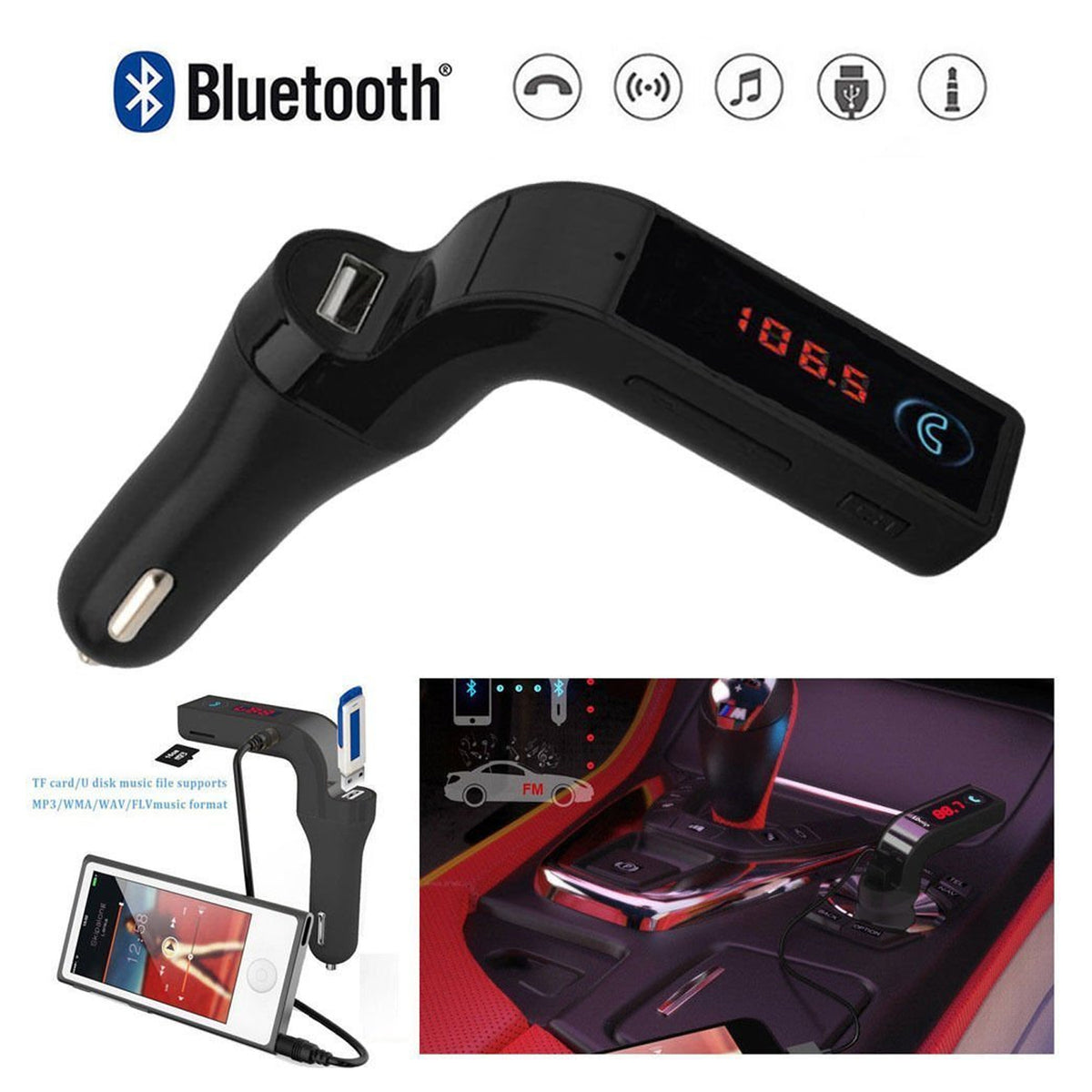 Car G7 With Turbo Charging Lcd Bluetooth Charger Fm Kit Mp3 - Shop Gharse