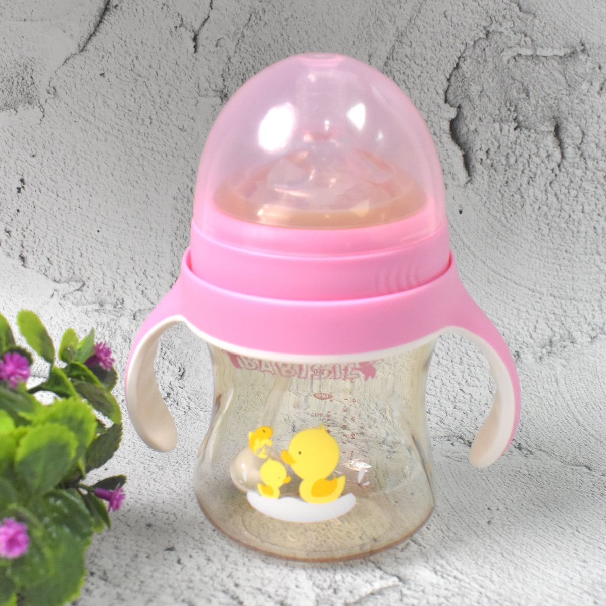 Plastic Baby Feeding Bottle With Handles Cleaning Brush  Straw (240 Ml  1 Pc) - Shop Gharse