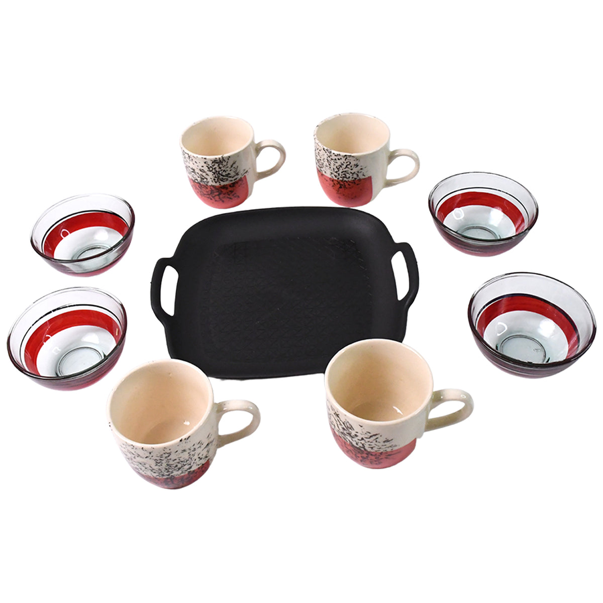 Healthy Choice Set Of 4pc Ceramic Cup And 4pc Glass Bowl With Plastic Plate (9 Pcs Set) - Shop Gharse
