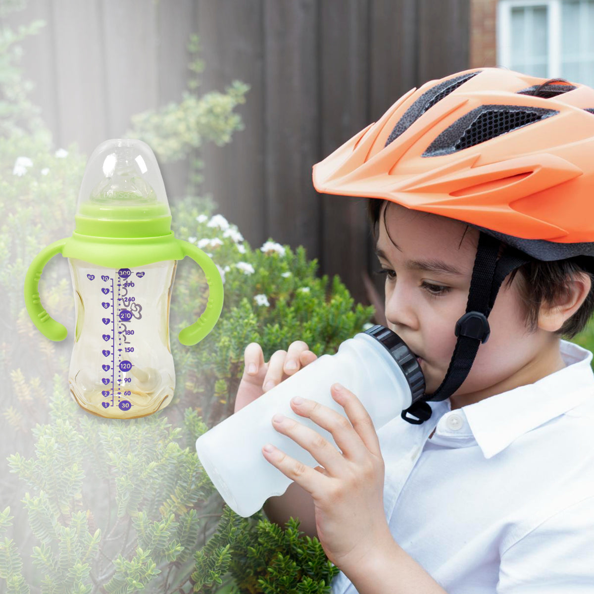 Plastic Baby Feeding Bottle With Handles Cleaning Brush  Straw (300 Ml  1 Pc) - Shop Gharse