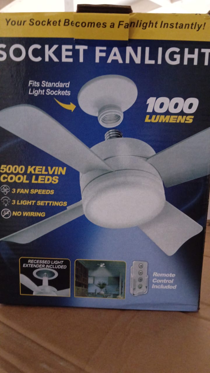 17845 Socket Fan Light Original - Cool Light Led  Ceiling Fans With Lights And Remote Control Replacement For Lightbulb - Bedroom Kitchen Living Room1000 Lumens  5000 Kelvins Cool Leds (Remote Battery Not Included) - Shop Gharse