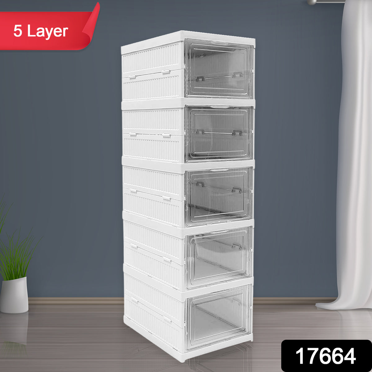 Stackable Multifunctional Storage For Clothes Foldable Drawer Shelf Basket Utility Cart Rack Storage Organizer Cart For Kitchen Pantry Closet Bedroom Bathroom Laundry (5 Layer 1 Pc) - Shop Gharse