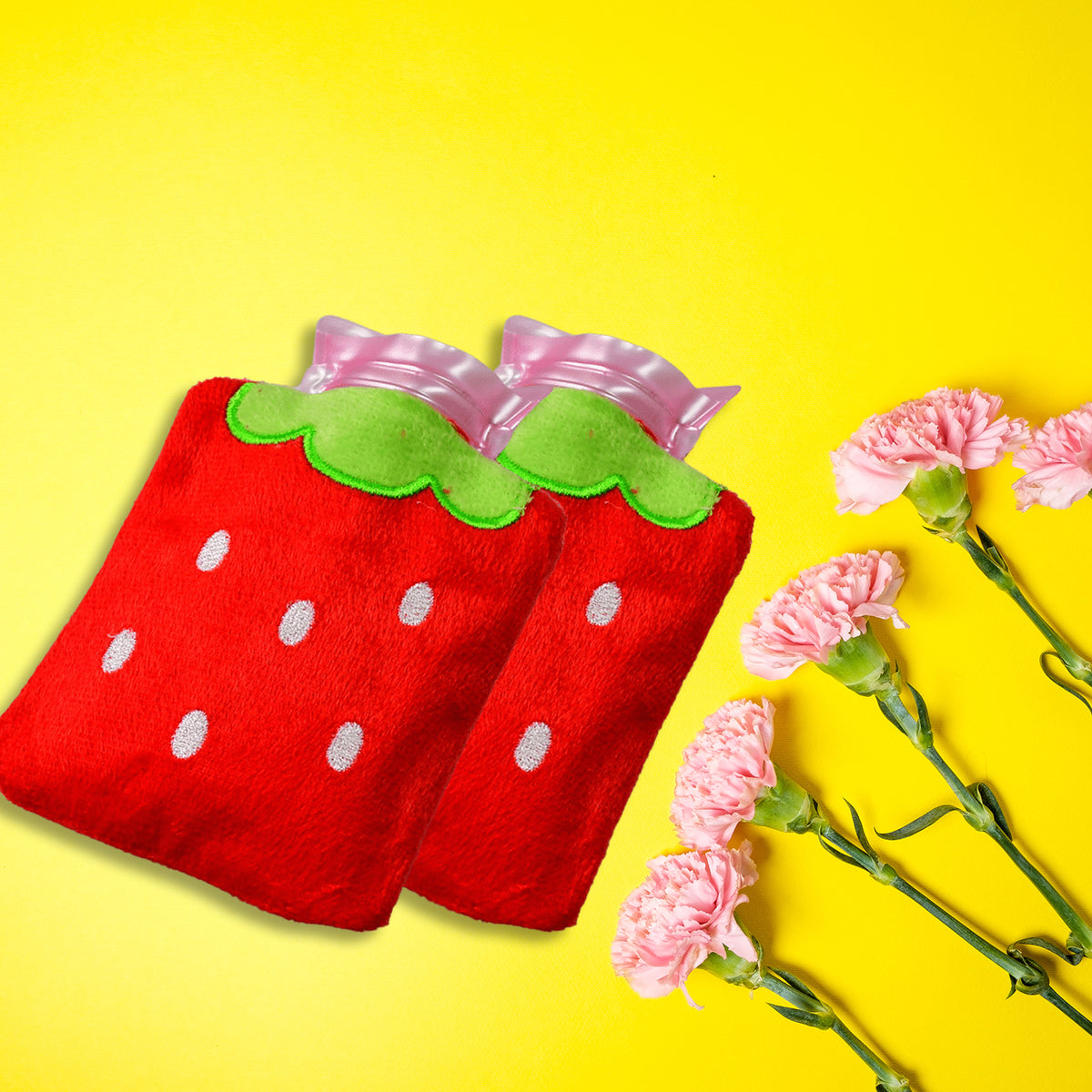 6516 Strawberry Small Hot Water Bag With Cover For Pain Relief Neck Shoulder Pain And Hand Feet Warmer Menstrual Cramps. - Shop Gharse