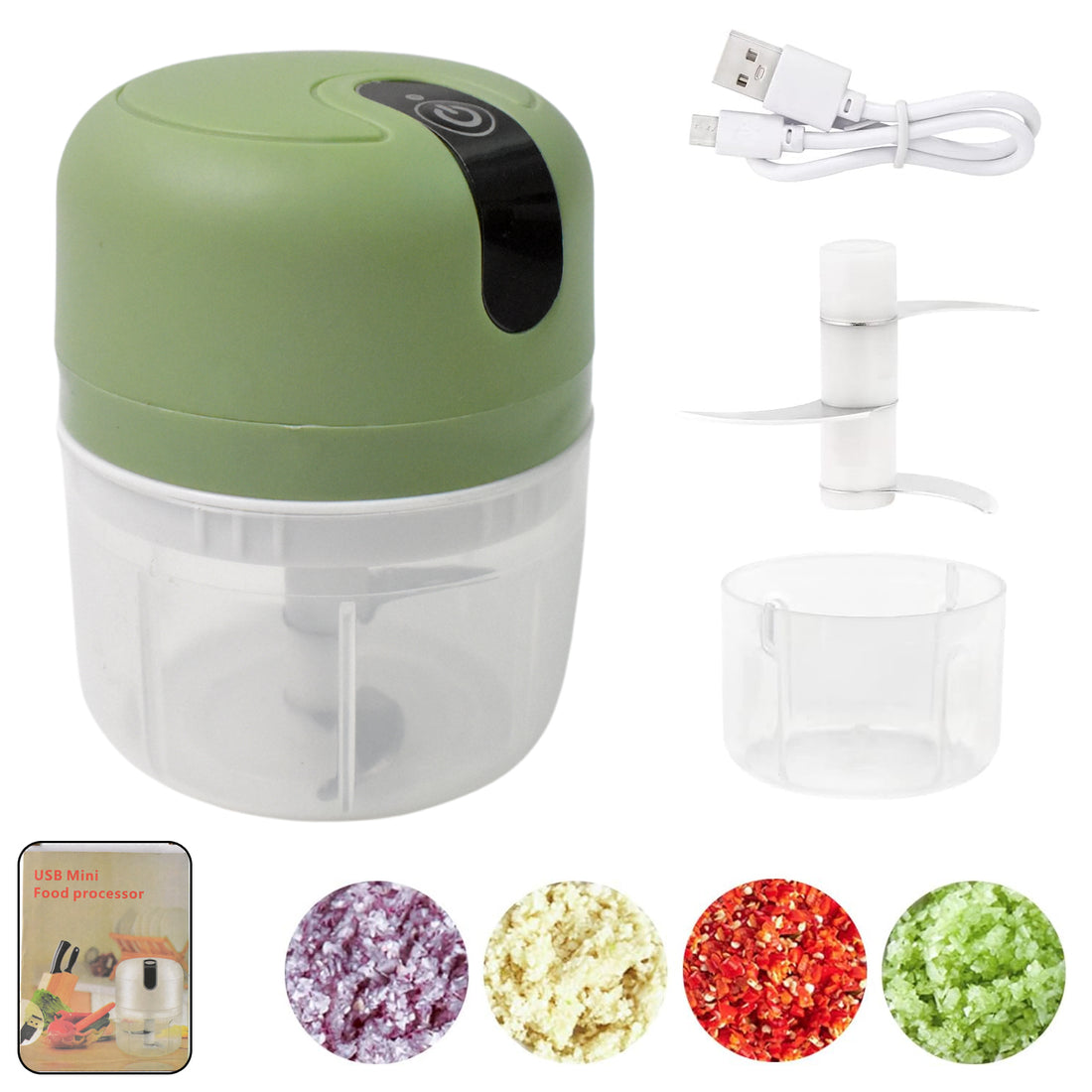 Wireless Usb Rechargeable Mini Electric Garlic Machine  Chopper 3 Blades (250ml) - Shop Gharse