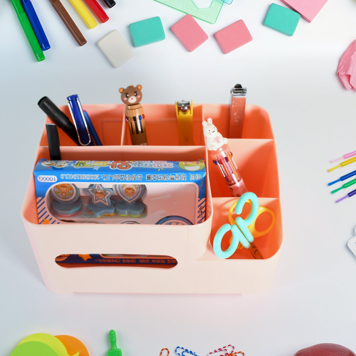 17671 Tissue Paper Storage Holder Stationery Storage Remote Control Decorative Pen Pencil Napkin Mobile Phone Multi-function Desk Storage Organizer For Home And Office (6 Compartment) - Shop Gharse