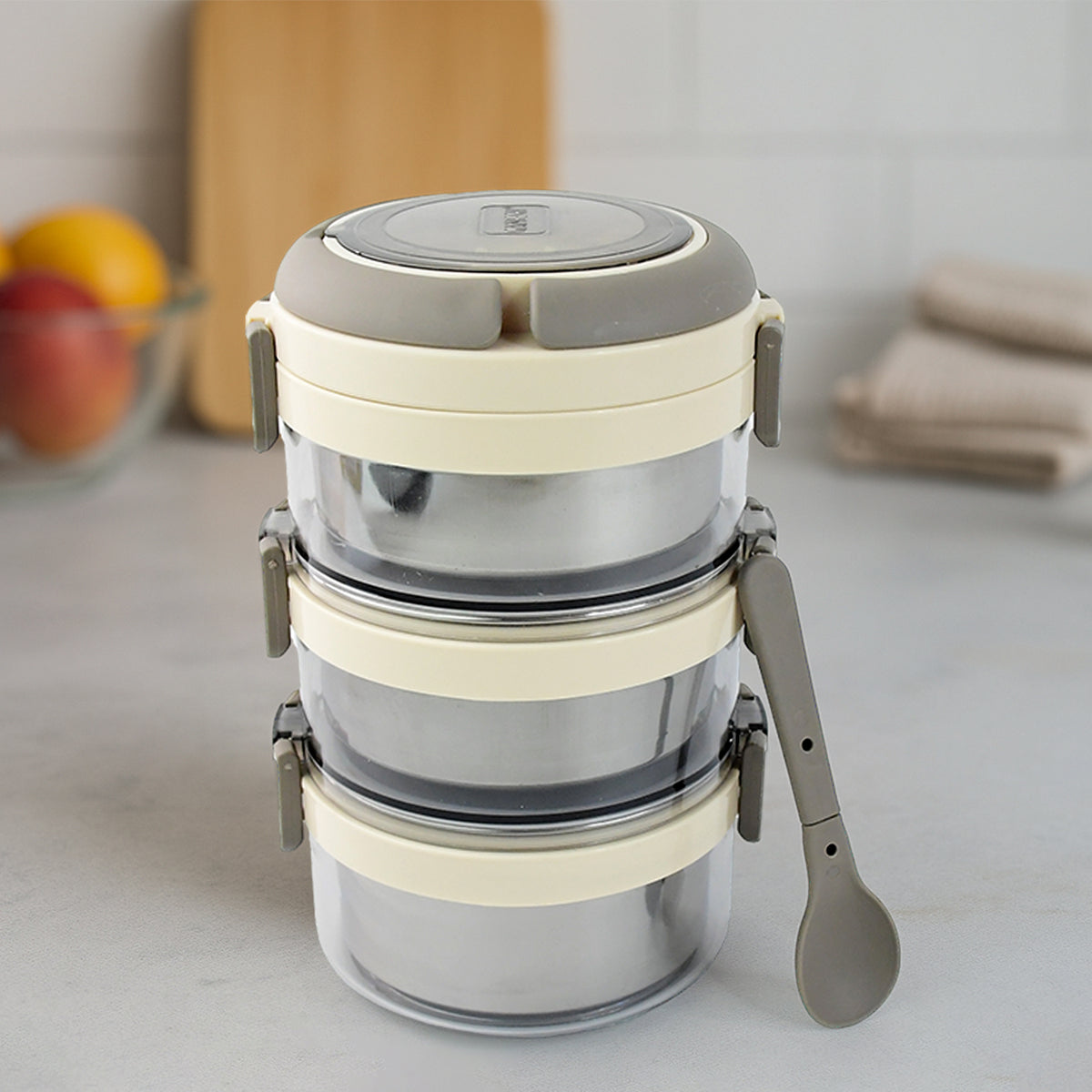 Ganesh Steko-3 Triple Layer Stainless Steel Insulated Lunch Box Set - Shop Gharse