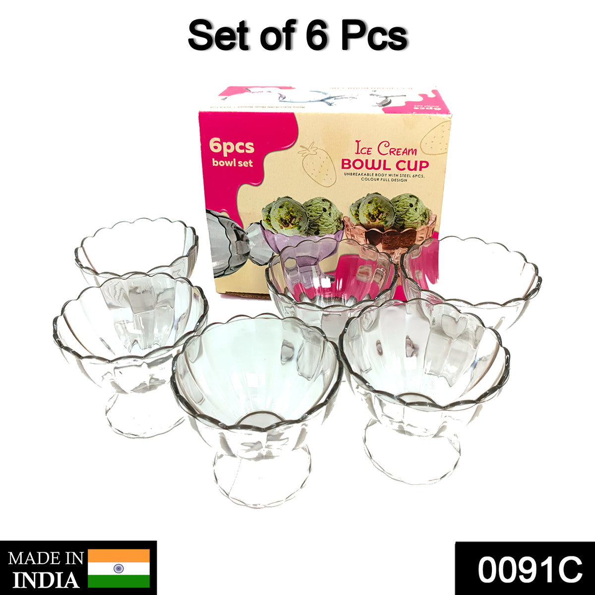 0091c Serving Dessert Bowl Ice Cream Salad Fruit Bowl - 6pcs Serving Dessert Bowl Ice Cream Salad Fruit Bowl - 6pcs - Shop Gharse