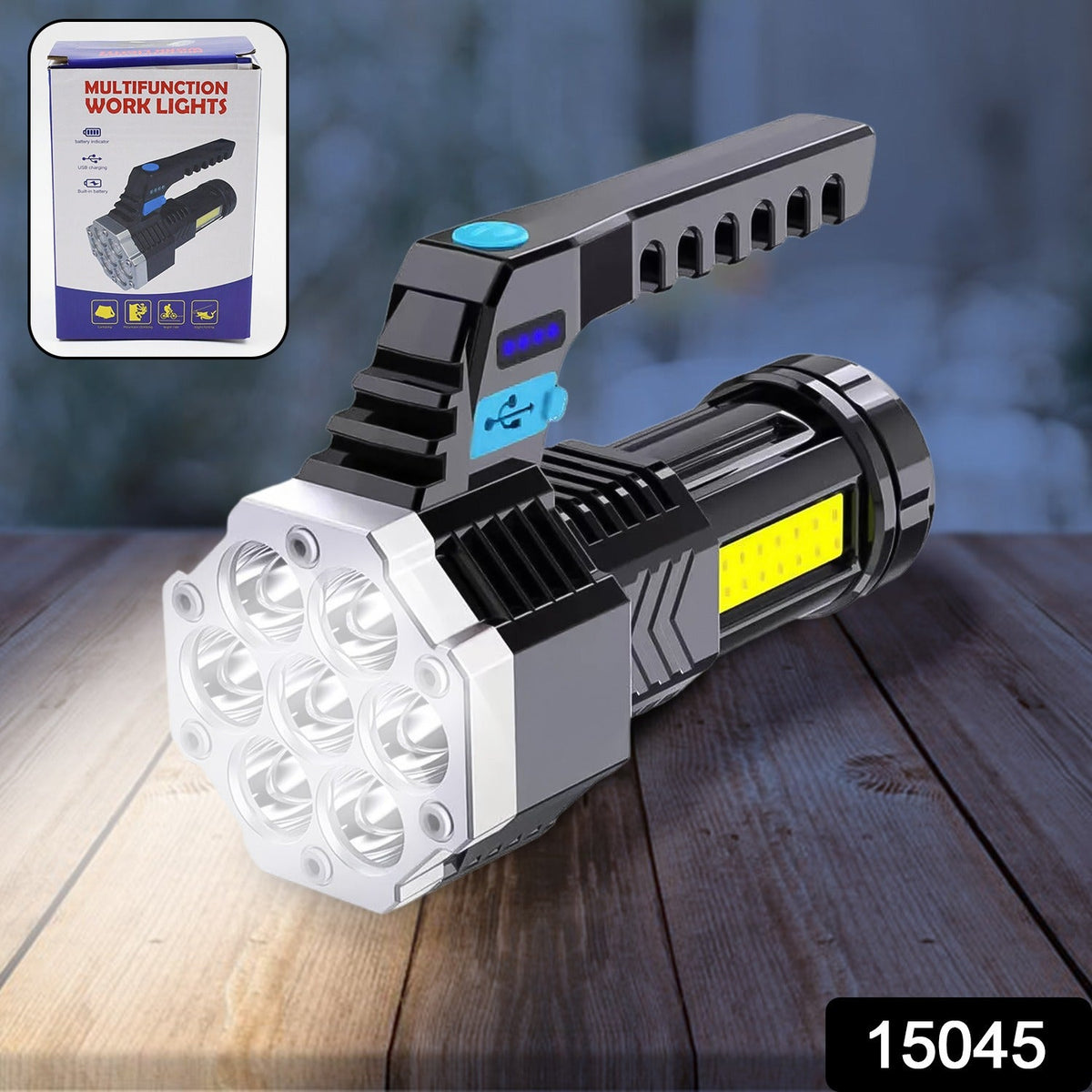 Portable Flashlight  Torch  Cob 7led Hand Light Usb Rechargeable Light With Side Light (1 Pc) - Shop Gharse
