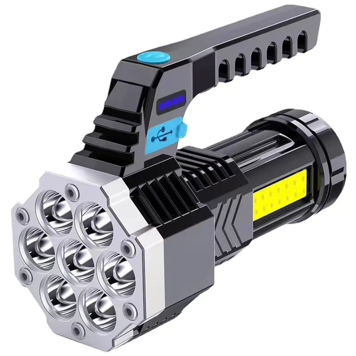 Portable Flashlight  Torch  Cob 7led Hand Light Usb Rechargeable Light With Side Light (1 Pc) - Shop Gharse