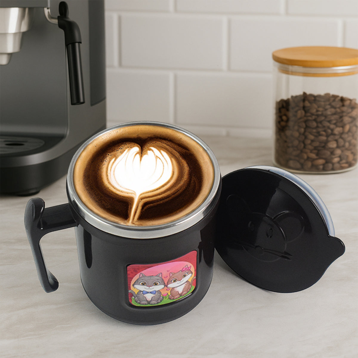 1 Pc Apex Cat Mug  250 Ml Stainless Steel Insulated Inner With Cute Cat Print - Shop Gharse