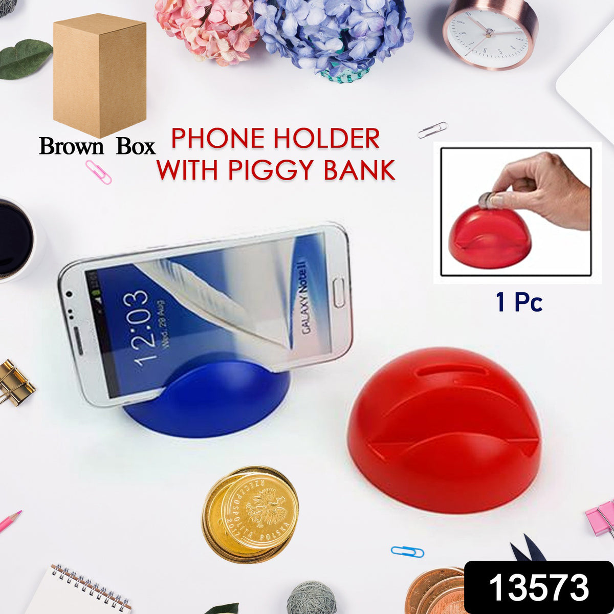 2in1 Abs Plastic Phone Holder Phone Stand With Coin Bank (1 Pc) - Shop Gharse