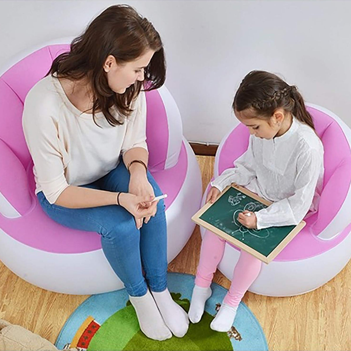Kids Inflatable Sofa Chair With Backrest  Foot Air Pump With Hose (1 Set  85x74 Cm Approx) - Shop Gharse