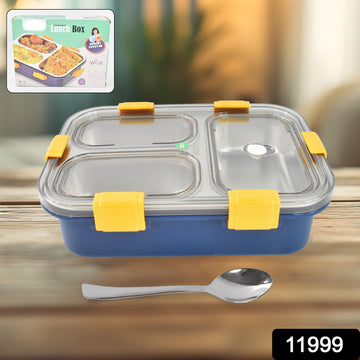3 Compartment Transparent Stainless Steel Lunch Box For Kids - Shop Gharse