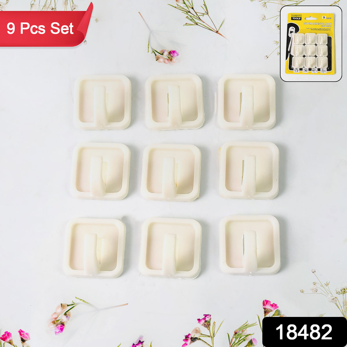 Adhesive Hooks For Wall Hanging Clothes Strong Adhesive Hooks (9 Pcs Set) - Shop Gharse