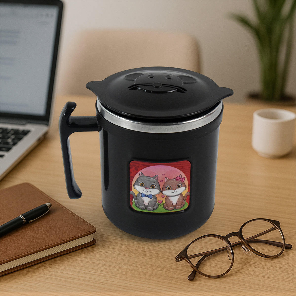 1 Pc Apex Cat Mug  250 Ml Stainless Steel Insulated Inner With Cute Cat Print - Shop Gharse